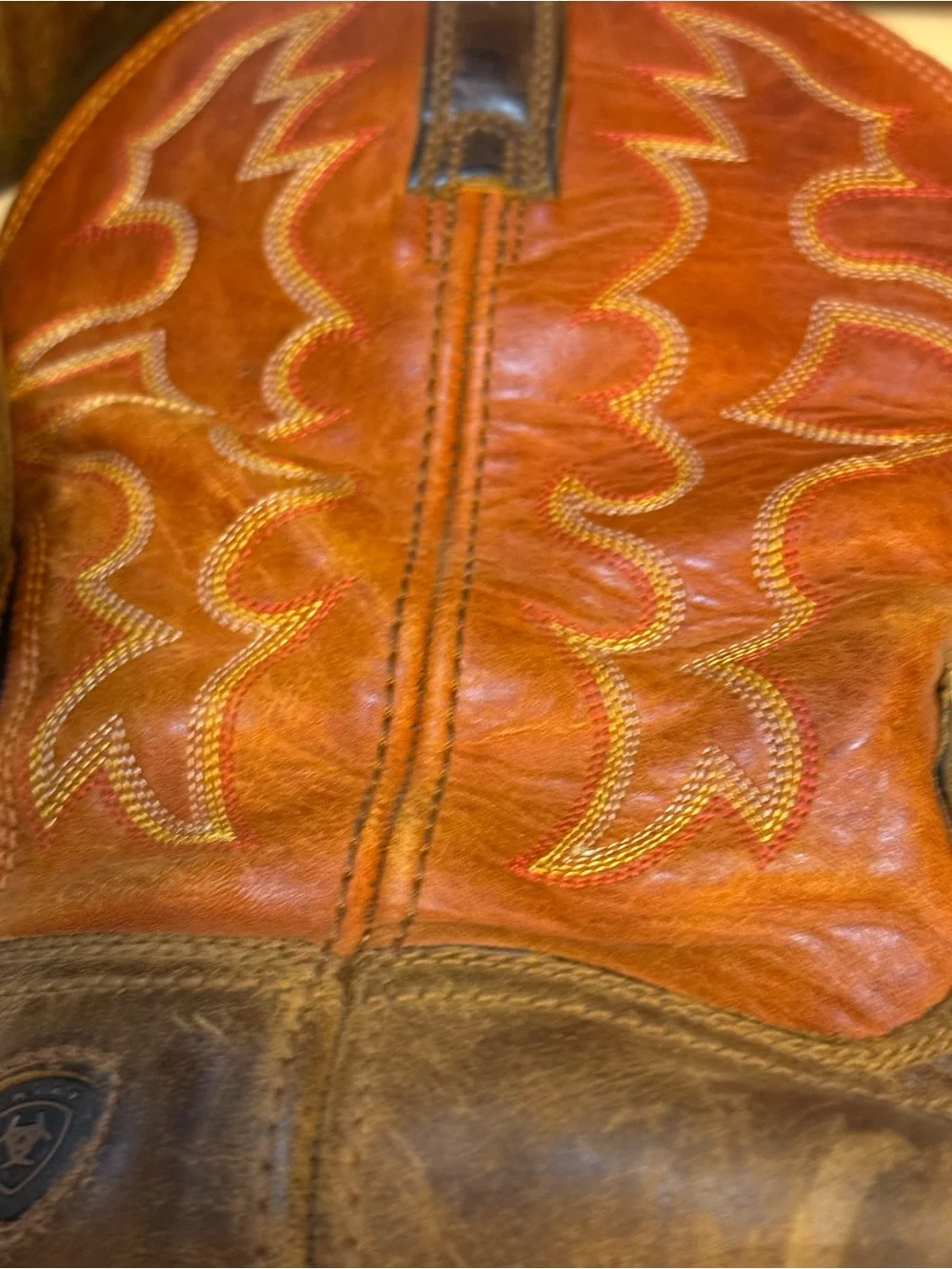 Ariat Rustic Brown & Orange Leather Cowboy Boots